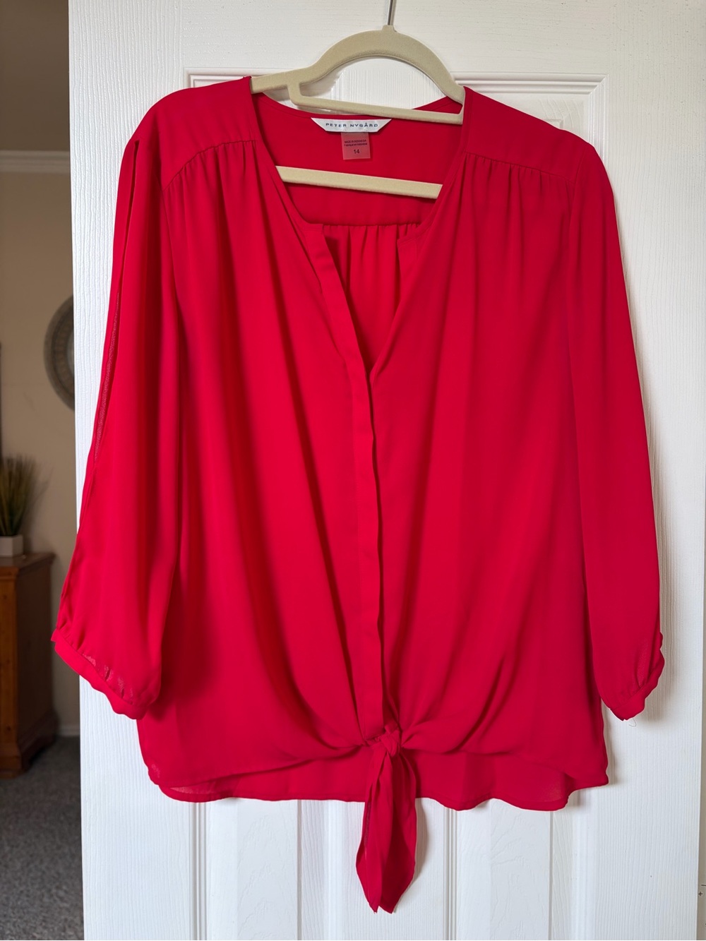 Peter Nygard Bright Red Tie-Front Blouse